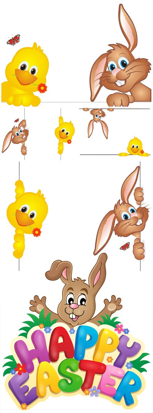 Easter Vector, Eeaster Bunny And Chicken