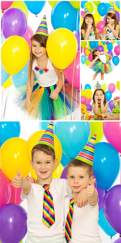 Stock Photos - Children's Birthday Children With Balloons