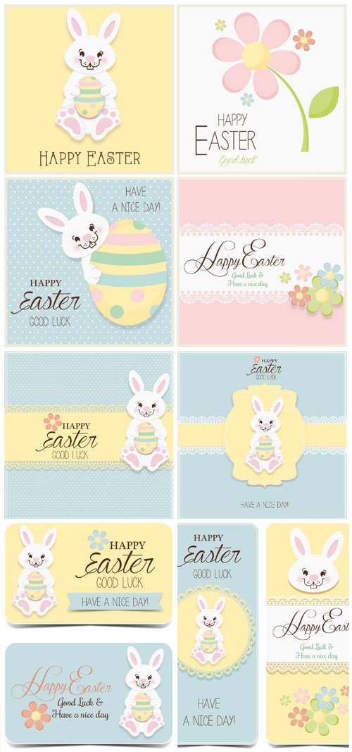 Easter Vector Eggs And Rabbit Holiday Cards