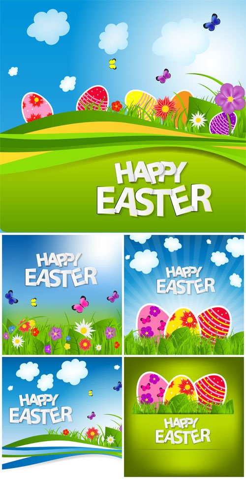 Vector Easter Eggs Flowers And Butterflies