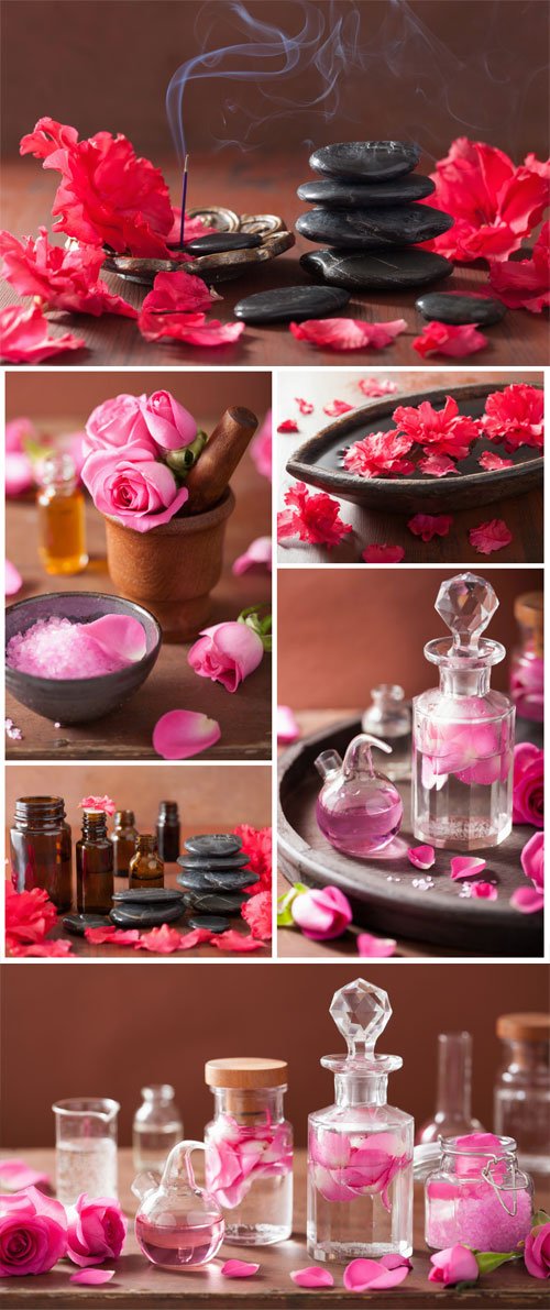 Aromatherapy, azalea flowers, spa stones - stock photos