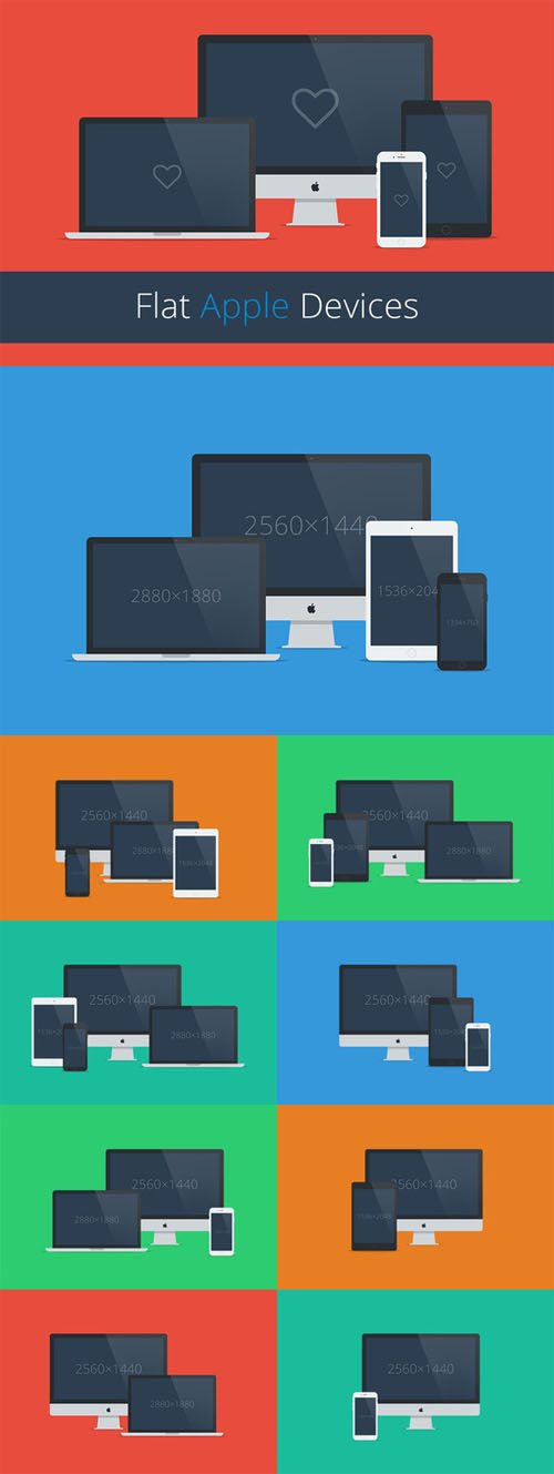 Flat Responsive Apple Web Mockups - Creativemarket 194689