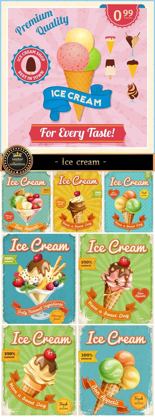 Ice cream, vintage backgrounds vector