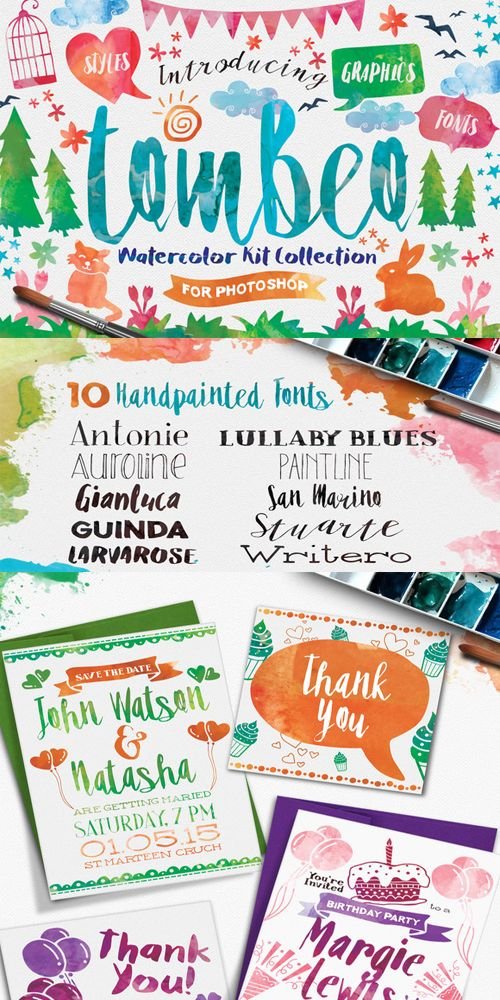 Tombeo Watercolor Kit Collection Fonts