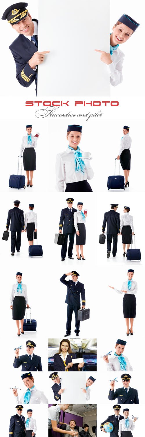 Stewardess and pilot raster graphics