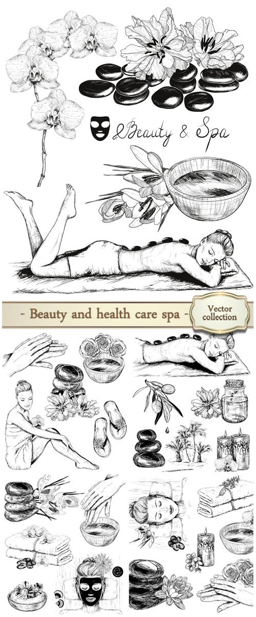 Vector set of Beauty and health care spa illustrations