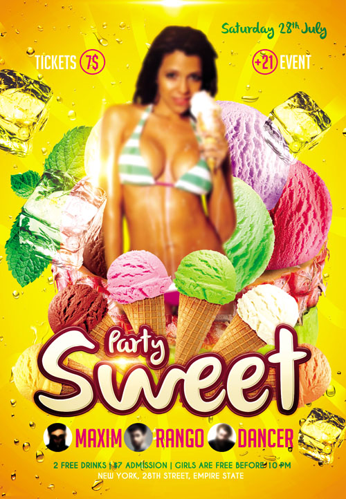 Flyer PSD Template - Sweet Party + Facebook Cover