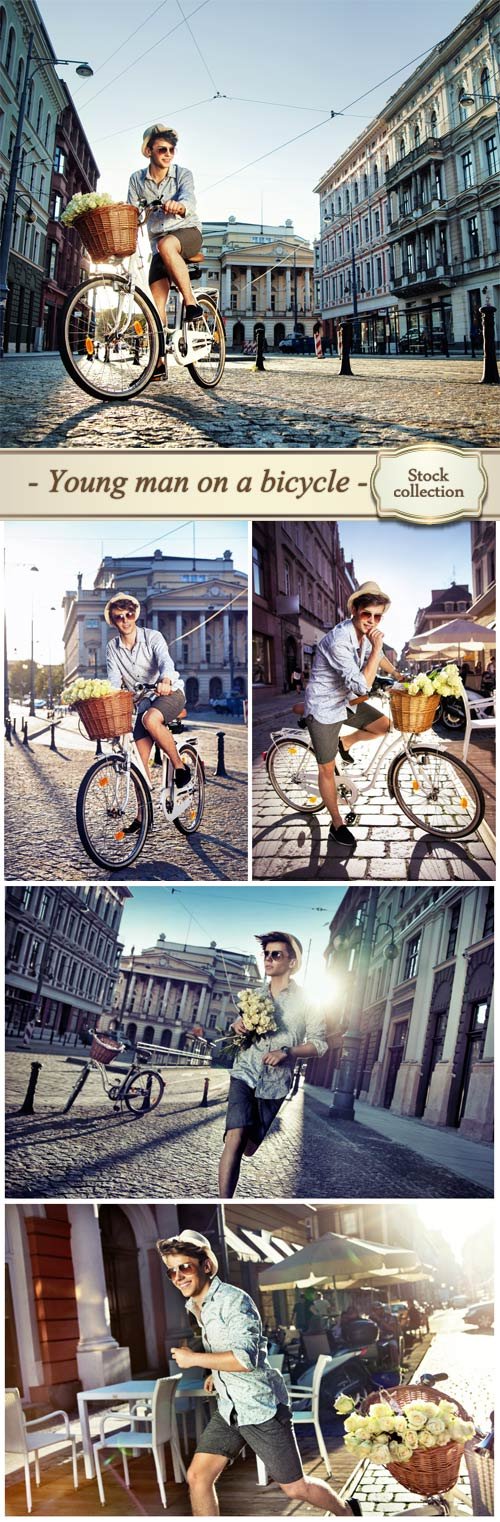 Young man on a bicycle - Stock photo