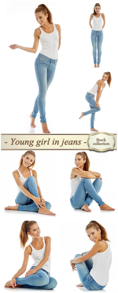 Young girl in jeans and a white t-shirt - Stock photo