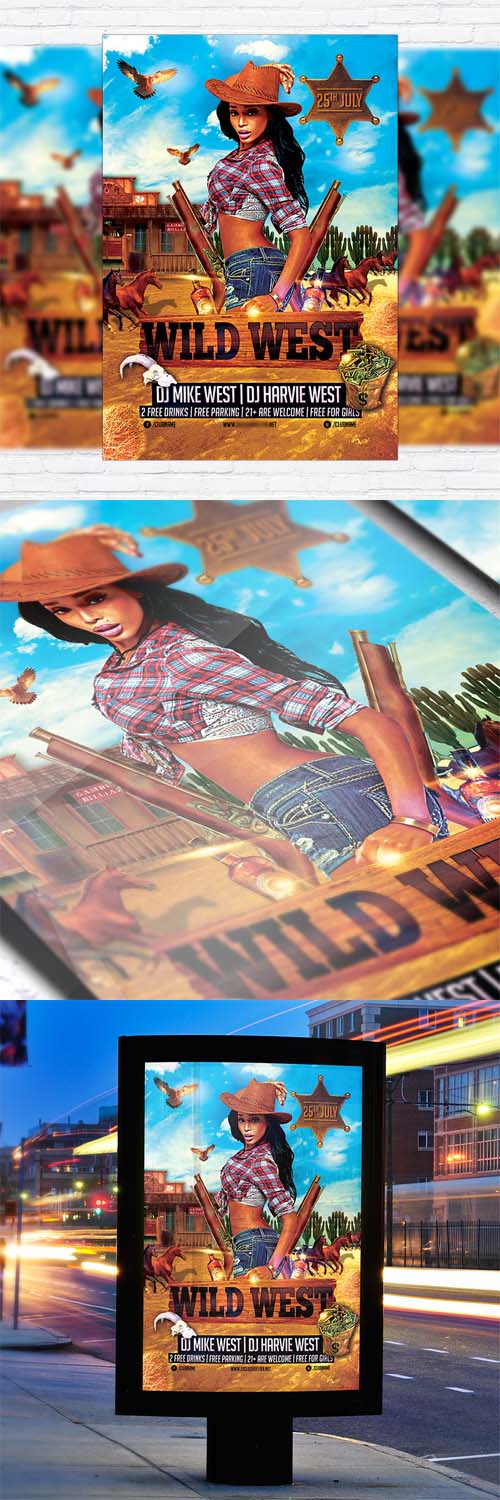 Flyer Template - Wild West Party + Facebook Cover
