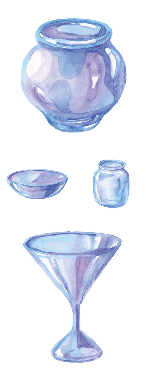 Vector Set - Watercolor glass jars