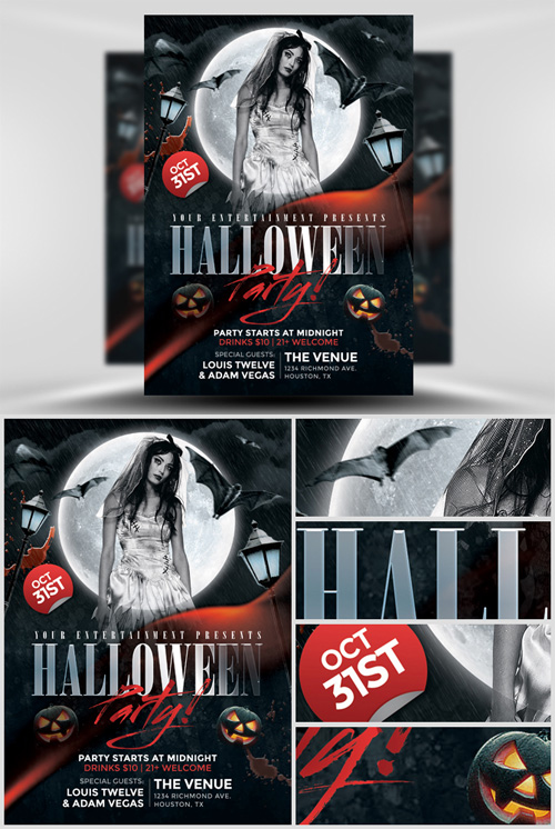 Flyer Template PSD - Black Halloween Club