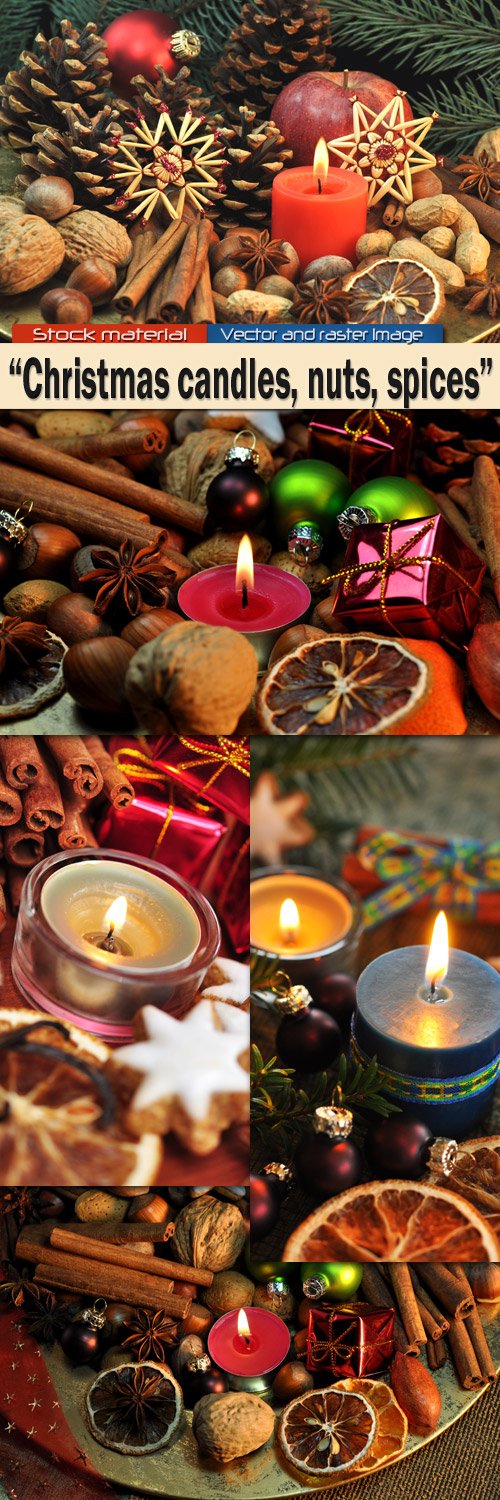 Christmas candles, nuts, spices