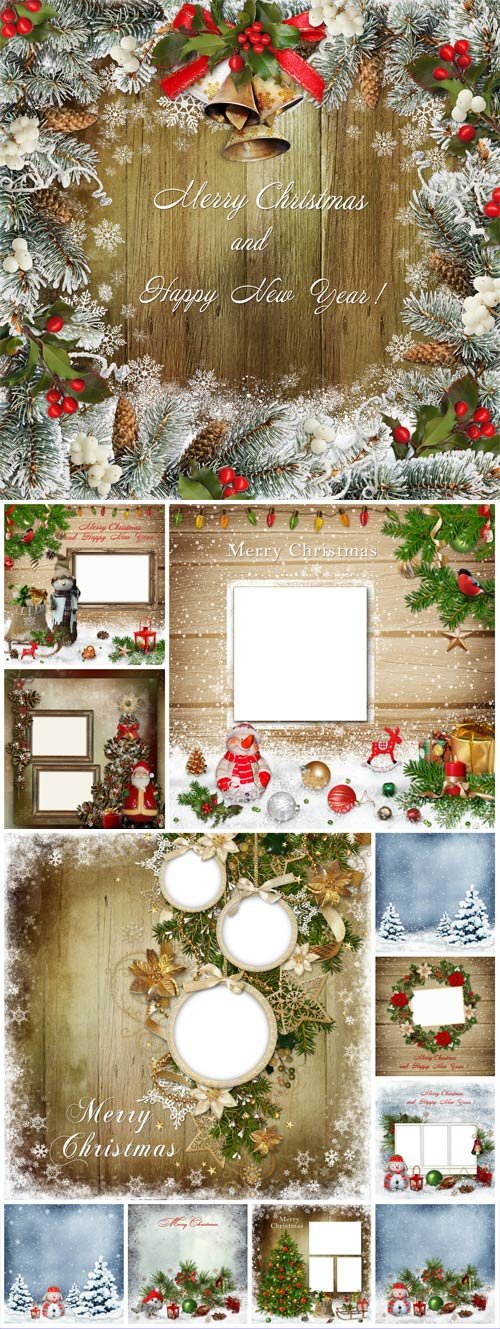 Christmas and New Year, background with frames - Stock photo