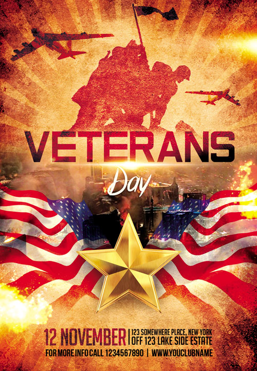 Flyer PSD Template - Veterans Day + Facebook Cover