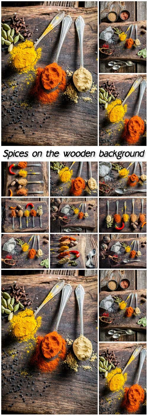 Spices on the wooden background
