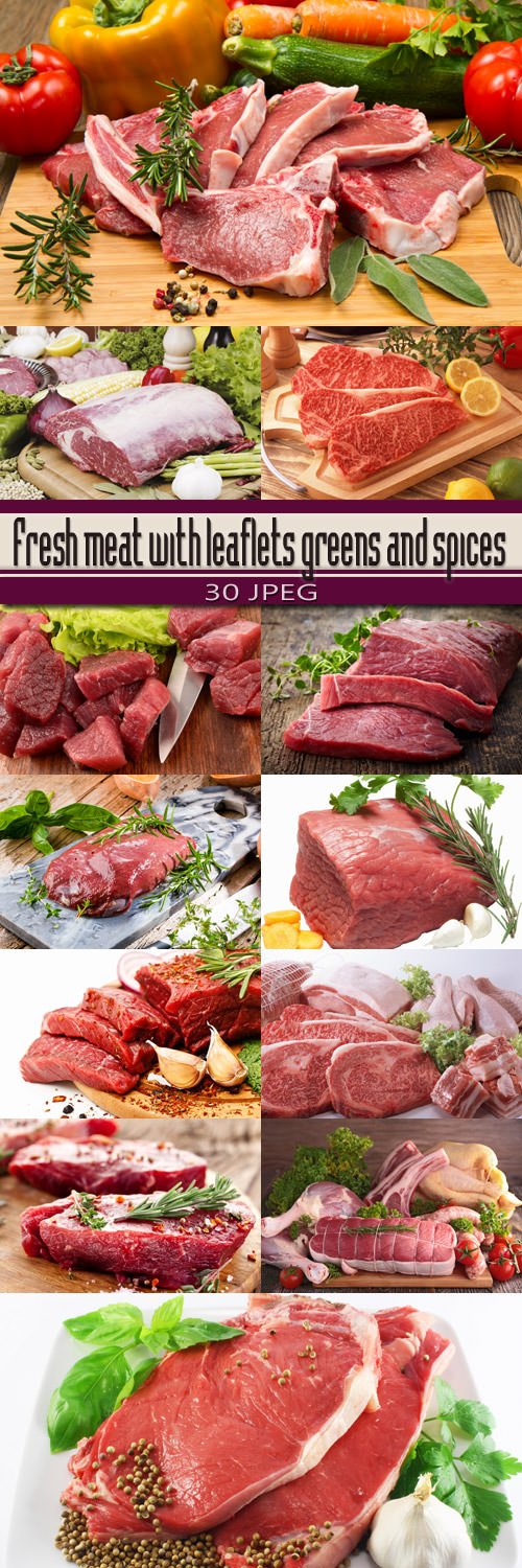 Fresh meat with leaflets greens and spices