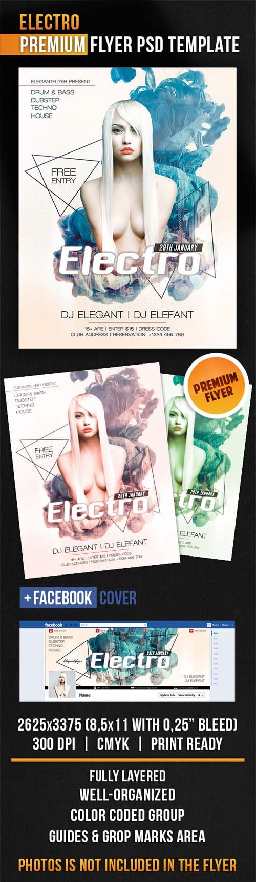 Flyer PSD Template - Electro + Facebook Cover