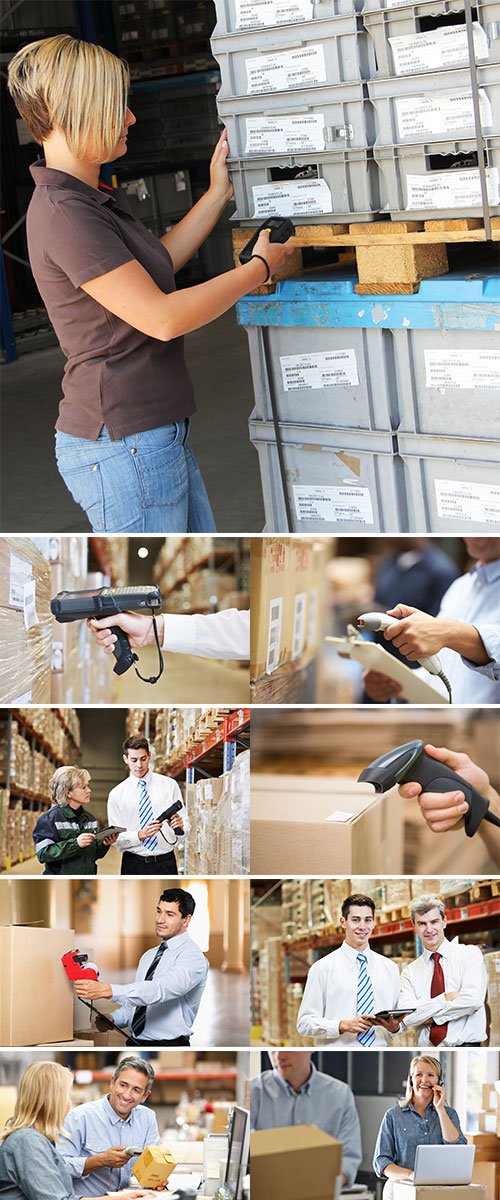 Stock Image Worker Scanning Package In Warehouse