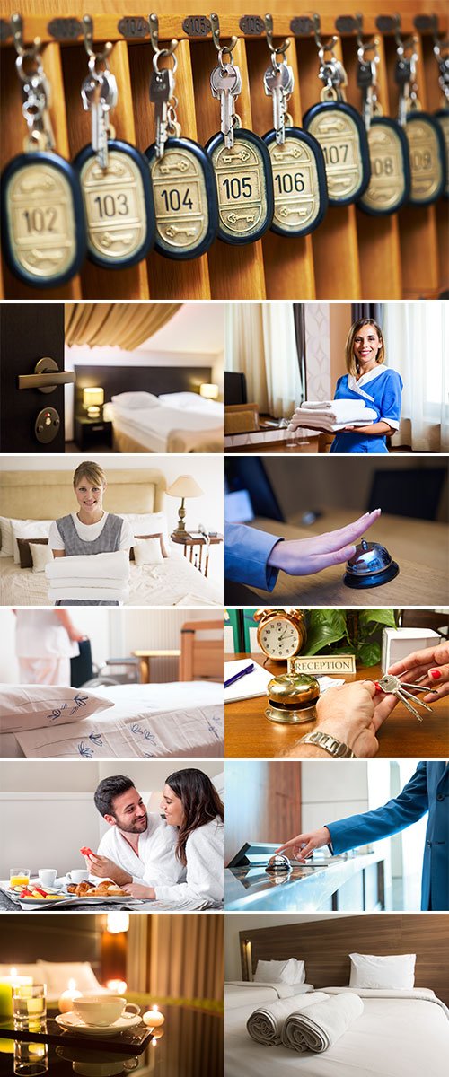 Stock Image Maid making bed, Hotel Room