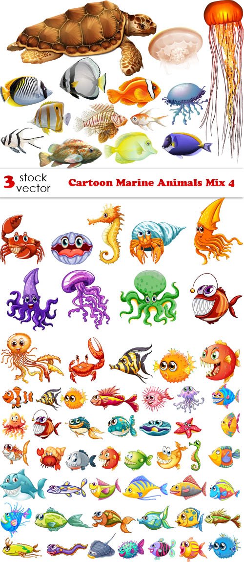Vectors - Cartoon Marine Animals Mix 4