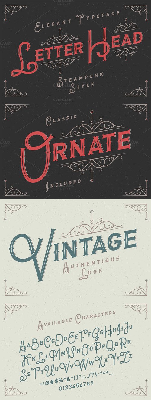 Letterhead typeface with ornate - Creativemarket 296596