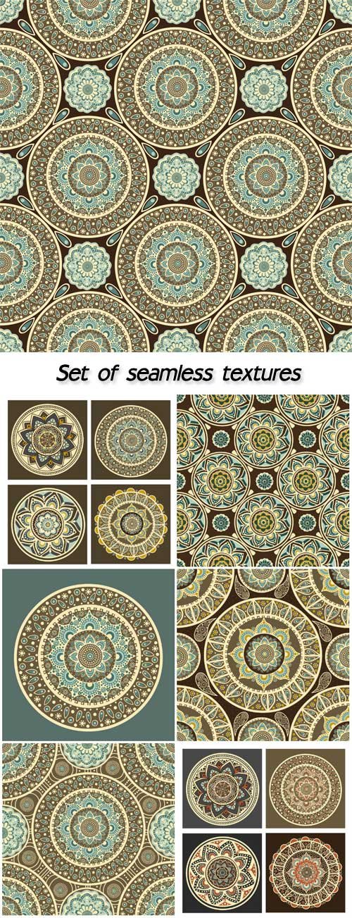 Set of seamless textures mandala vector