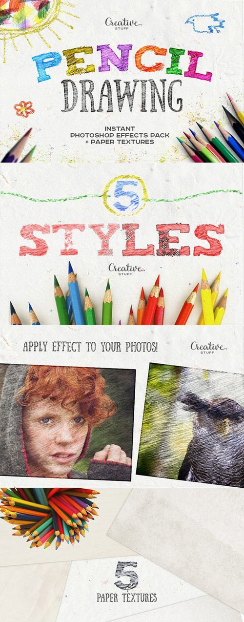 Pencil Drawing Photoshop Effects - Creativemarket 531156