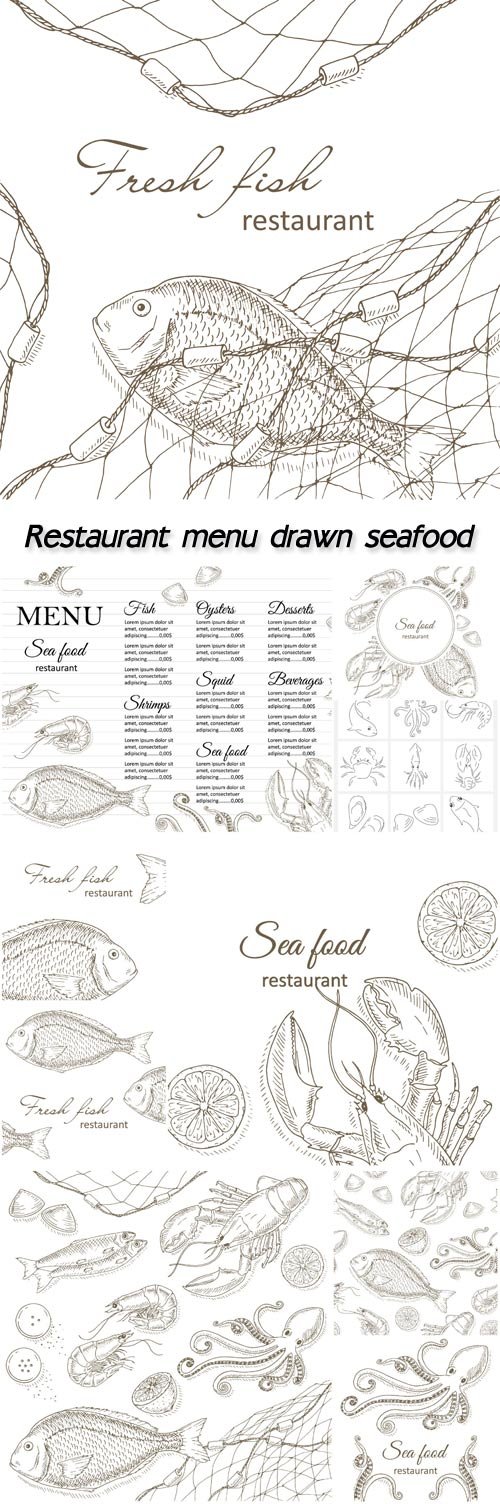 Restaurant menu drawn seafood
