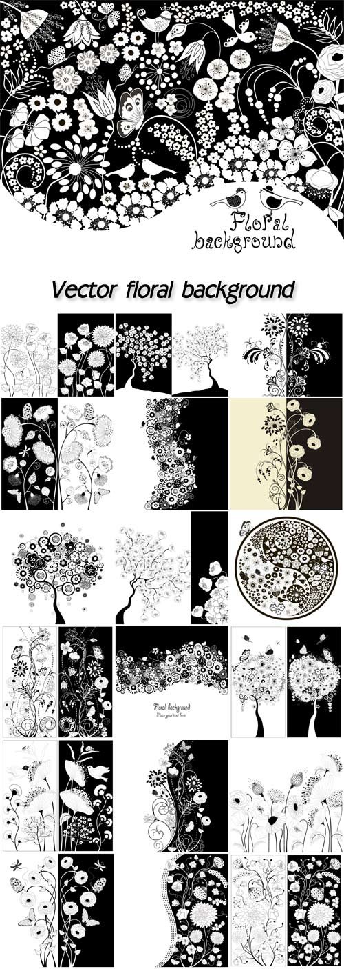 Vector black and white floral background