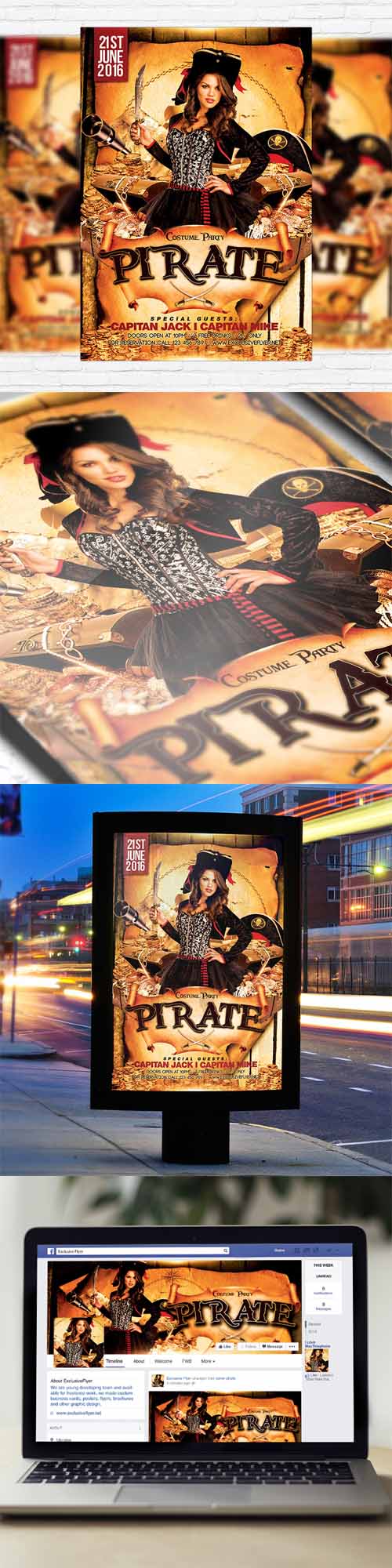 Flyer Template - Costume Pirate Party + Facebook Cover