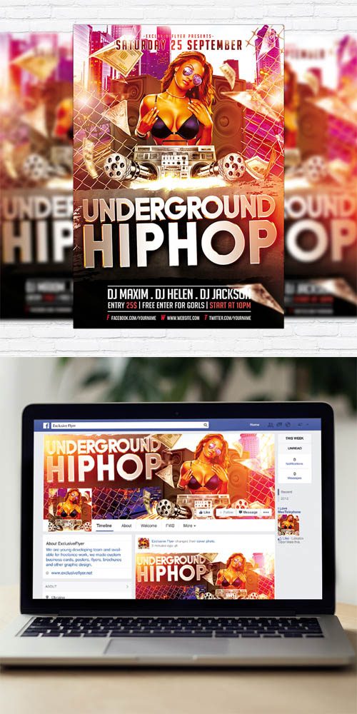 Flyer Template - Underground Hip Hop Party + Facebook Cover