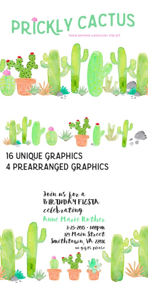 Cactus Watercolor Clip Art - Creativemarket 335156