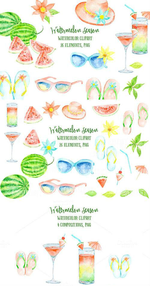 PNG - Watercolor Clipart Watermelon Season