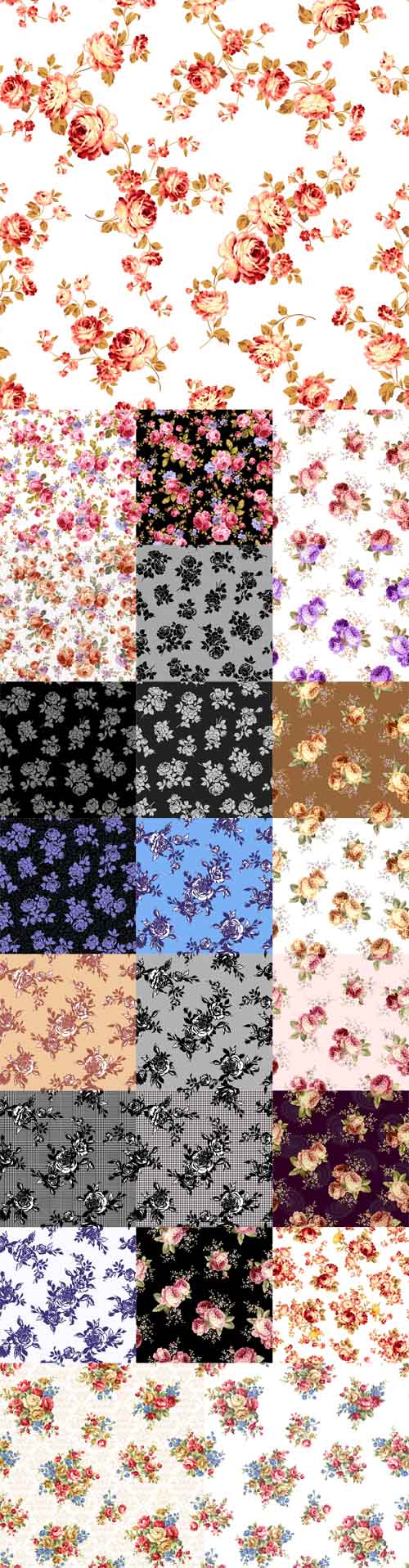 Vector 25 Roses Seamless Patterns