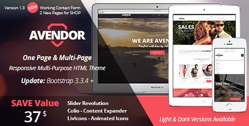 ThemeForest - AVENDOR v1.3 - One Page / Multi Page Multipurpose - 8750573