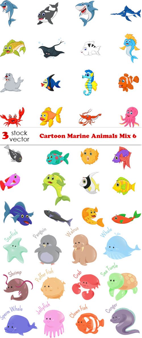 Vectors - Cartoon Marine Animals Mix 6