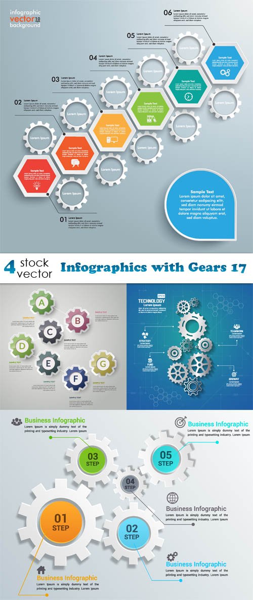 Vectors - Infographics with Gears 17