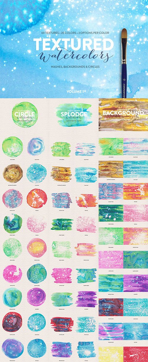 60 Textured Watercolors - Volume 1 - Creativemarket 210165