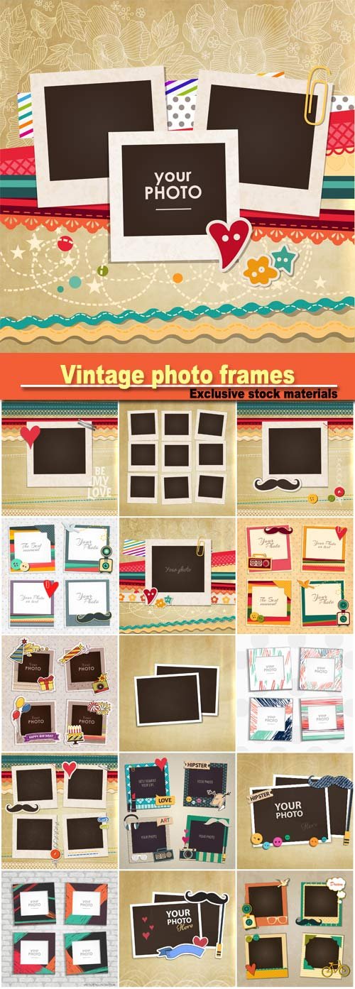 Vintage photo frames vector