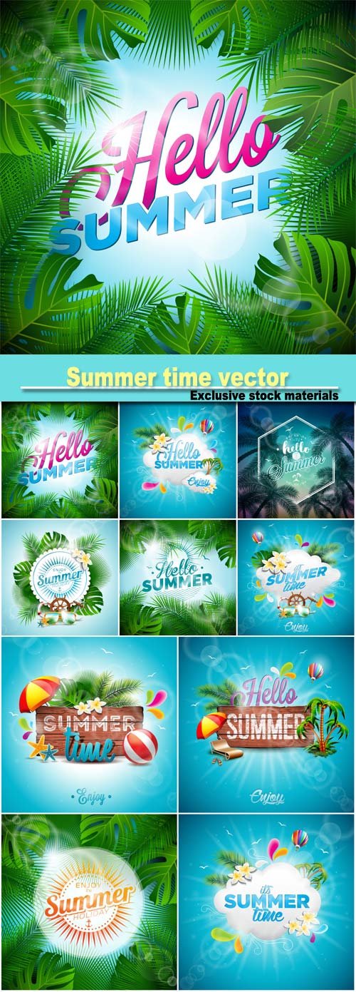 Summer time, vector backgrounds with marine elements