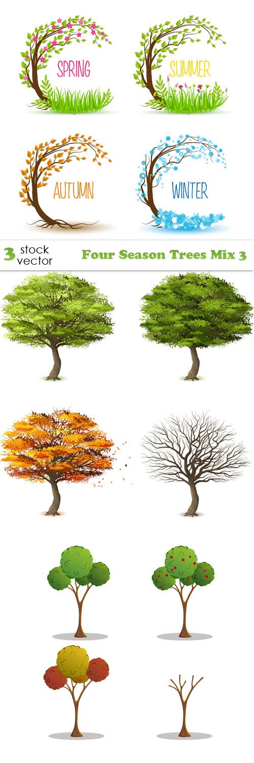 Vectors - Four Season Trees Mix 3