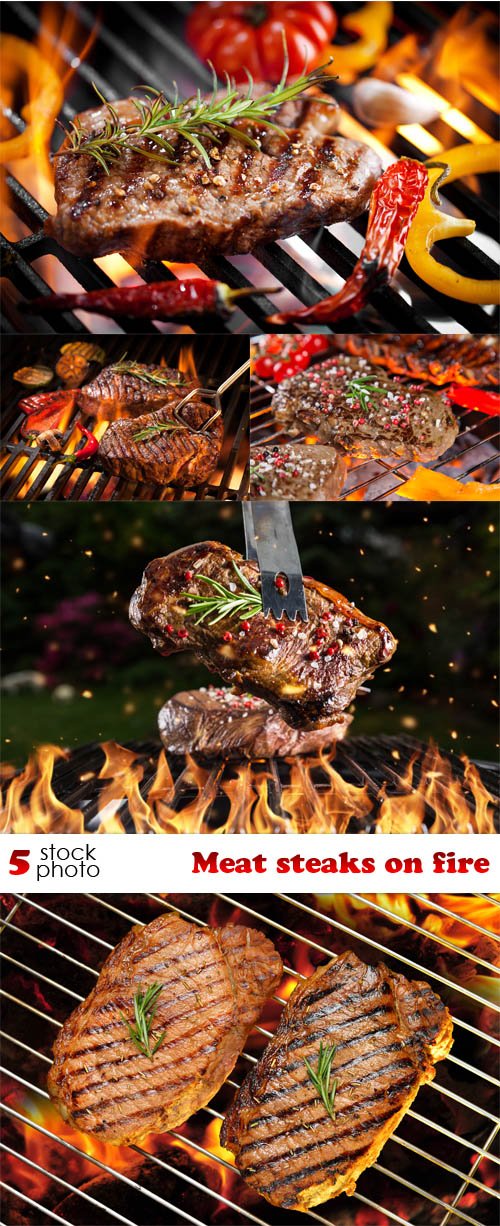 Photos - Meat steaks on fire