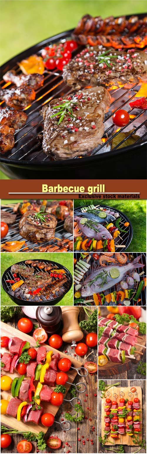 Barbecue grill with sea fishes
