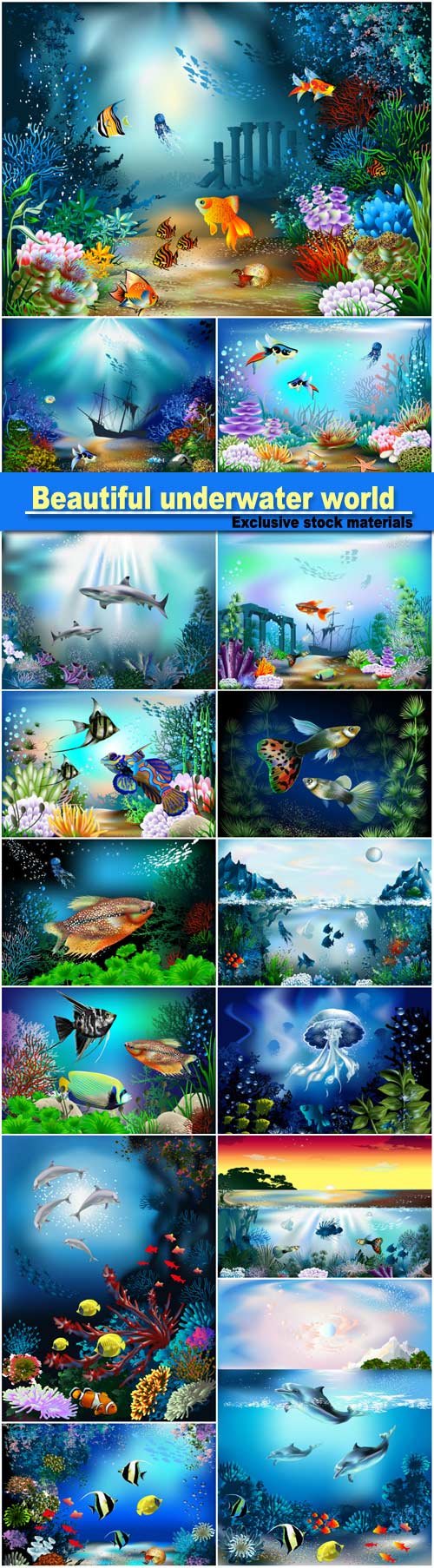Beautiful underwater world, fish and marine life vector