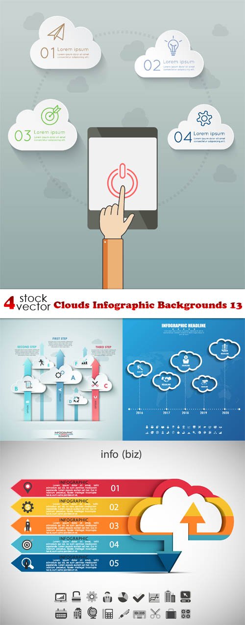 Vectors - Clouds Infographic Backgrounds 13