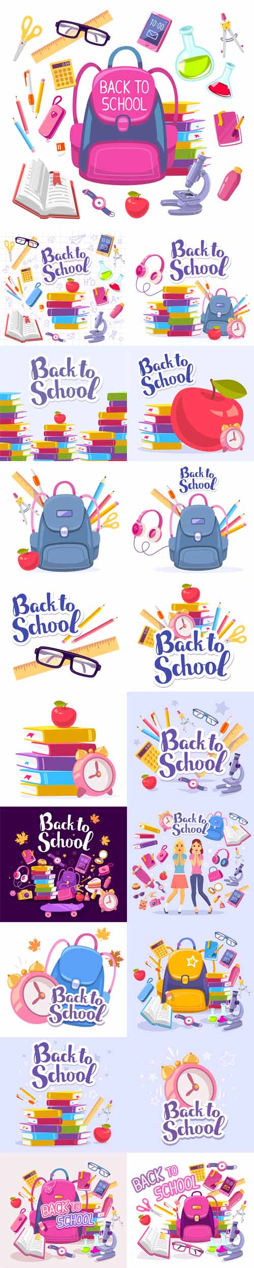 Vector Colorful Illustration of Inscription Back to School