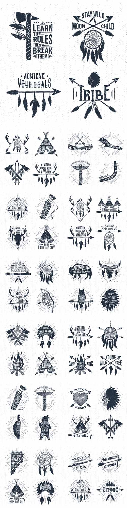 Vector Hand Drawn Tribal Labels