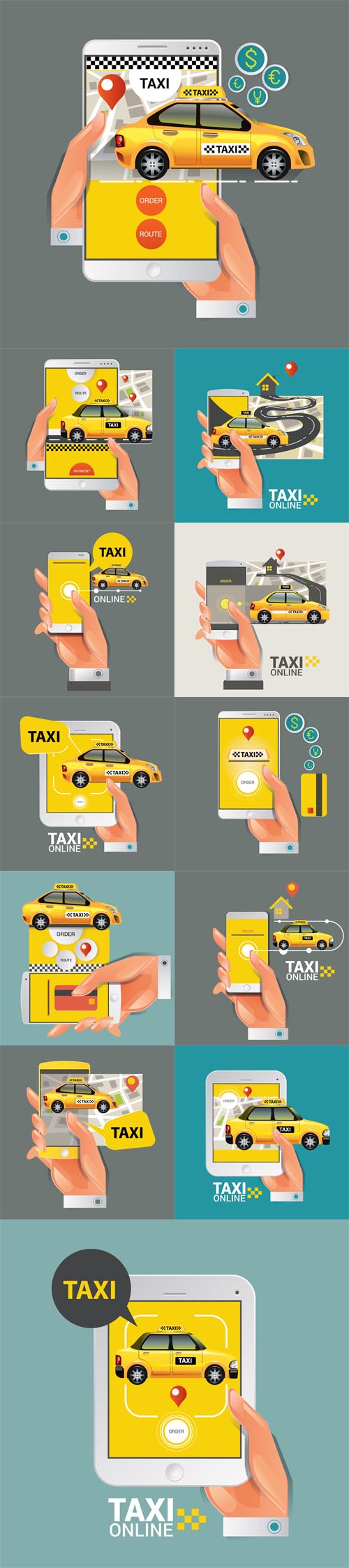 Vector Taxi on line. Taxi sign. Taxi service on smart phone
