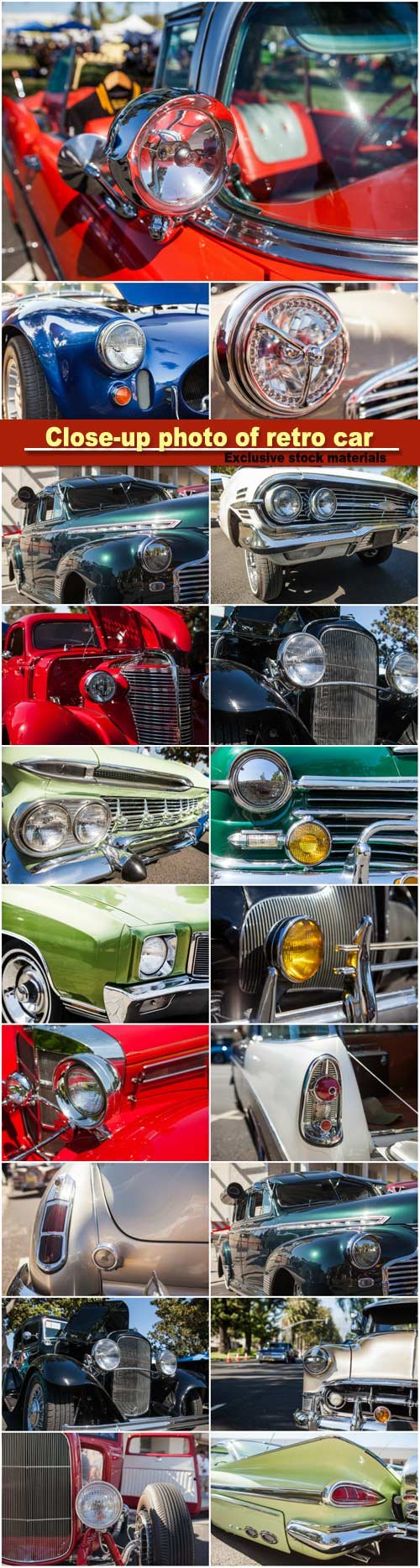 Close-up photo of retro car headlights, old vintage car